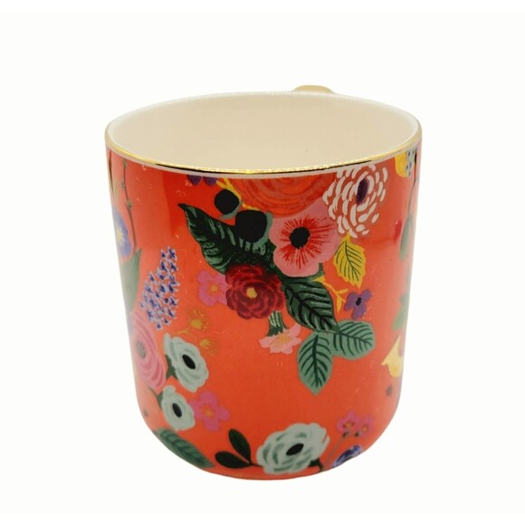Anthropologie J Garden Party Monogram Mug 13 oz Rifle Paper Co Orange Floral - Picture 3 of 5